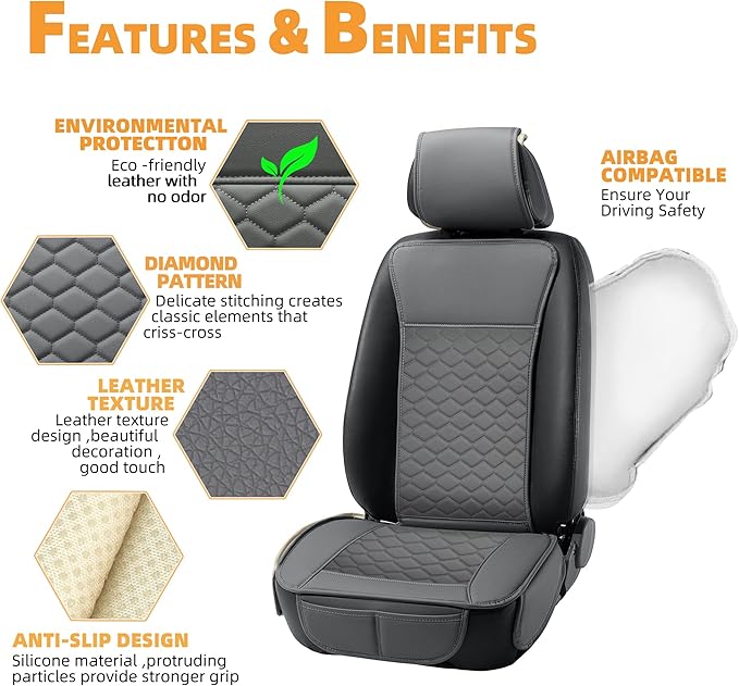 Elantrip 2PCs Front Car Seat Covers Leather Car Seat Protector Universal fit for Most Cars SUVs and Trucks Water Proof Seat P