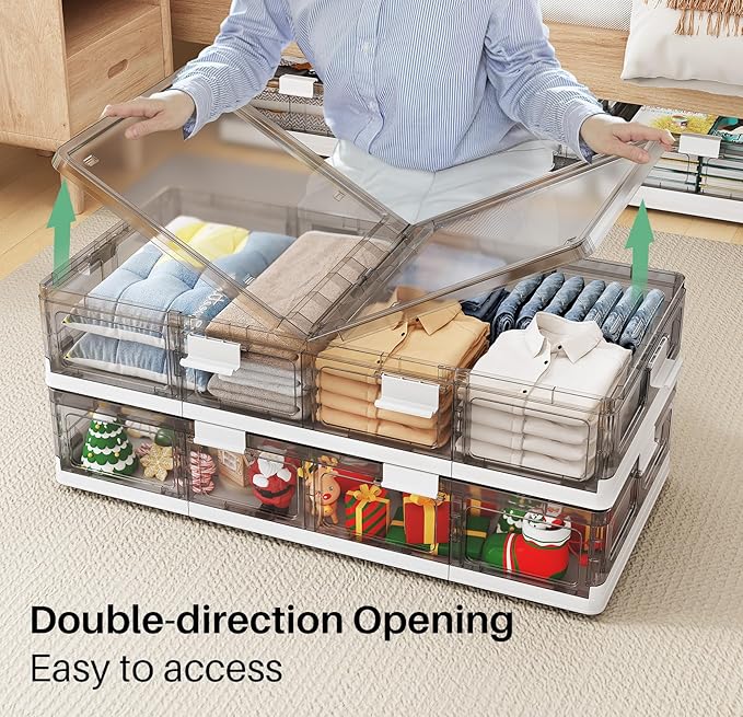 Kitstorack Plastic Under Bed Storage Containers,2 Pack Underbed Storage with Wheels,Foldable and Stackable Under Bed Organize