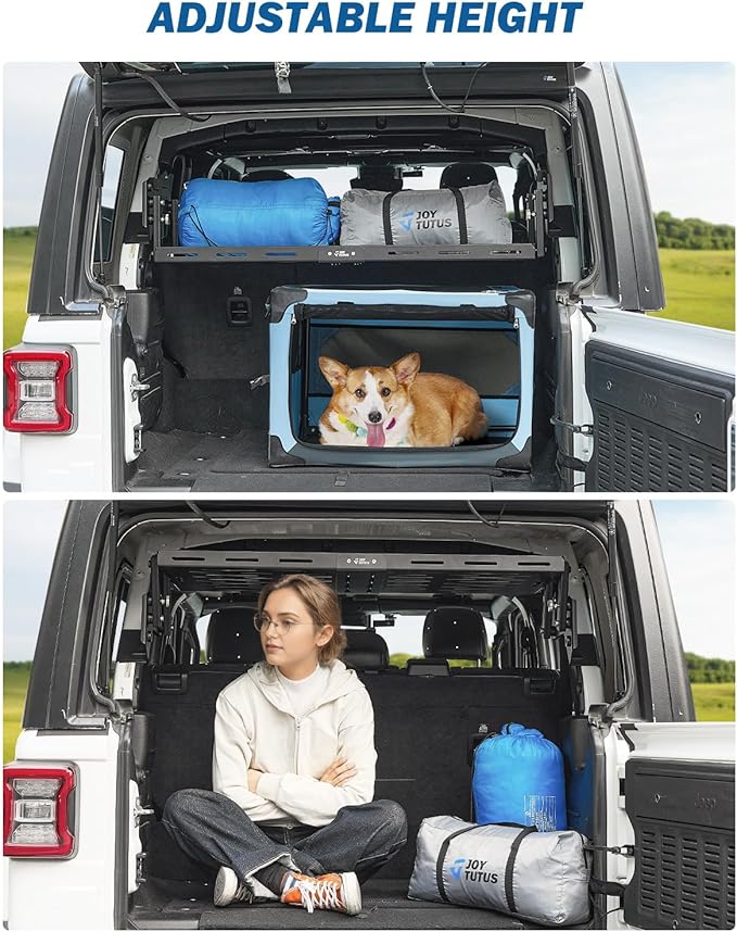 JOYTUTUS Rear Cargo Rack Basket Compatible with Wrangler JL 2018-2023 (Hard-Top Only, Not Fit 2024-2026), 350 LBS Adjustable Height Trunk Interior Luggage Basket Big Storage Carrier, Black