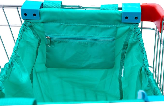 Handy Sandy Cart Caddy – 3-Pack Reusable Shopping Bags with Cart Clips | Heavy-Duty Grocery Organizer Tote Set | Eco-Friendly, Foldable, 40 lb Capacity | Green