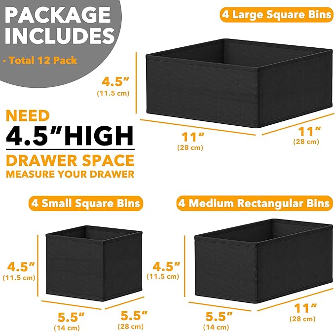 SpaceAid Drawer Organizer Clothes, 12 Pack Dresser Organizer Bins for Nursery, Closet Organization and Storage Dividers for C