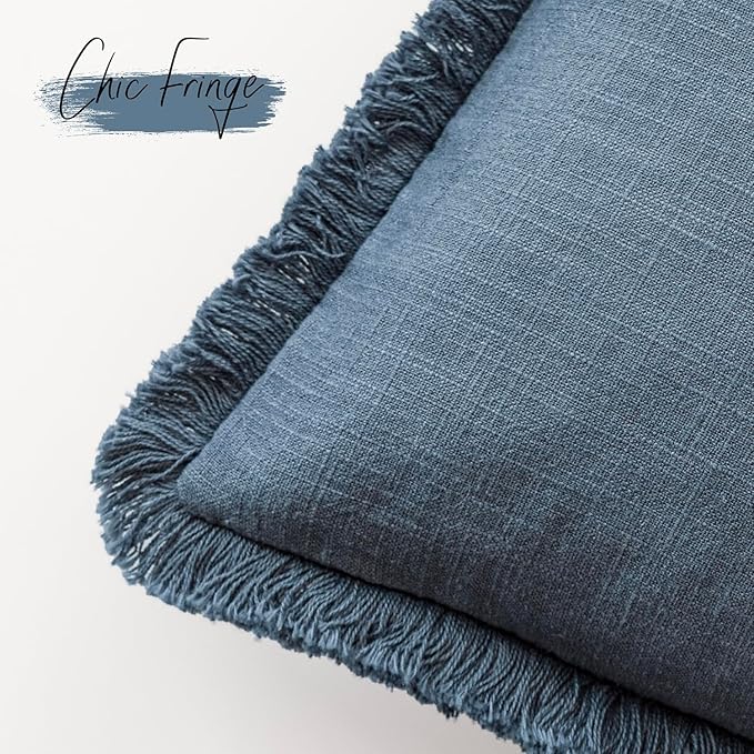 Foindtower Set of 2 Decorative Linen Fringe Throw Pillow Covers Cozy Boho Farmhouse Cushion Cover with Tassels Accent Pillowc