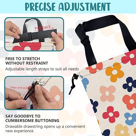 Car Garbage Bag Retro Colorful Flowers Drawstring Car Trash Bag Hanging for Back Seat with Adjustable Buckle Canvas Vehicle Trash Can Easy-to-Install