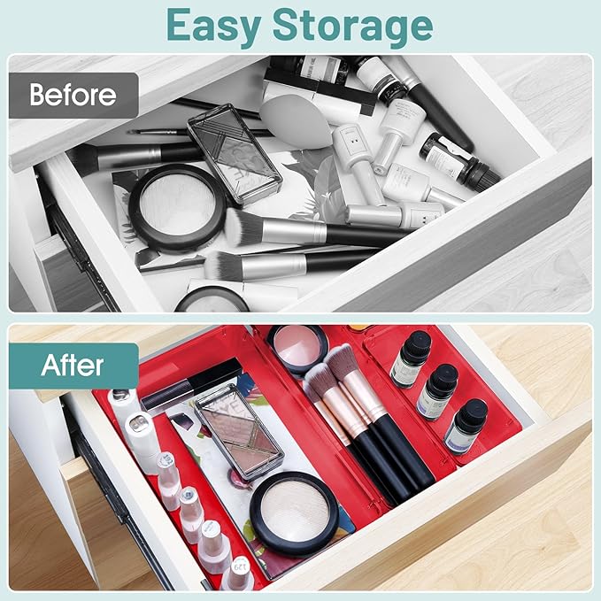 WOWBOX 25 PCS Plastic Drawer Organizer Set, 4 Sizes Desk Drawer Divider Organizers and Storage Bins for Makeup, Jewelry, Gadg