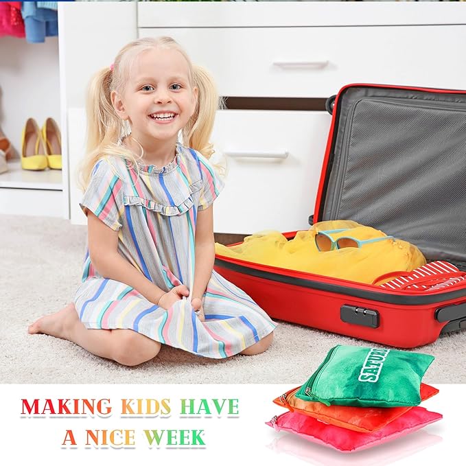 Paterr 14 Pcs Packing Cubes for Travel Kids Day of Week Compression Packing Bags Colorful Luggage Suitcase Organizers Bag for