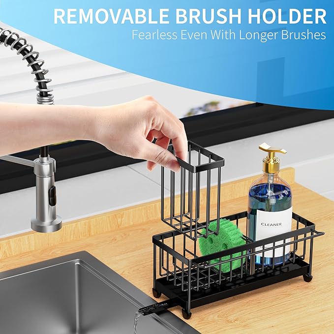 Cisily Sponge Holder for Kitchen Sink, Sink Caddy Organizer with High Brush Holder, Kitchen Countertop Organizers and Storage