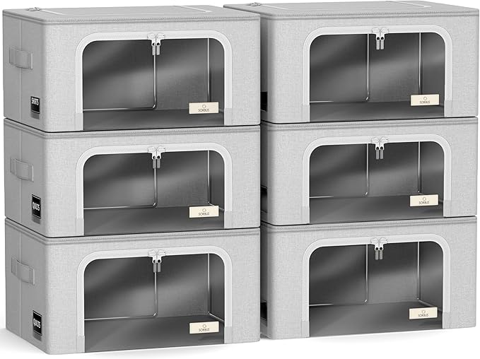 Sorbus Storage Bins with Metal Frame - Stackable & Foldable Clothes Organizer Bags - Oxford Fabric Storage Containers with La