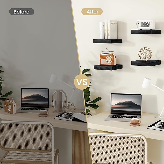 Fun Memories Floating Shelves for Wall, Rustic Wood Wall Mounted Shelves for Bathroom, Bedroom, Living Room & Kitchen, Storag