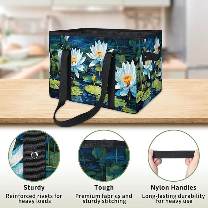 Reusable Grocery Bags Heavy Duty Shopping Bags Foldable Large Tote Bags with Long Handles & Hard Bottom