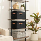 GRANNY SAYS Storage Bins with Lids, Decorative Storage Boxes with PU Handles, Black Storage Bin, Linen Closet Organizer, Shel