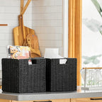 Vagusicc Storage Basket, Set of 2 Hand-Woven Storage Baskets for Organizing with Handles, Foldable Cube Storage Baskets Bins 