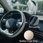 ChuLian D Sharp Diamond Leather Steering Wheel Cover with Bling Bling Crystal Rhinestones, Universal Fit 15 Inch Car Wheel Pr