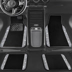 CAR PASS Bling Diamond Leather Steering Wheel Cover 14.5in-15in Floor Mats Shining Rhinestone Carpet Sparkly Glitter Crystal Anti-Slip Pad Fit Automotive SUV Pickup Truck Girl Women, 5pcs Black Sliver