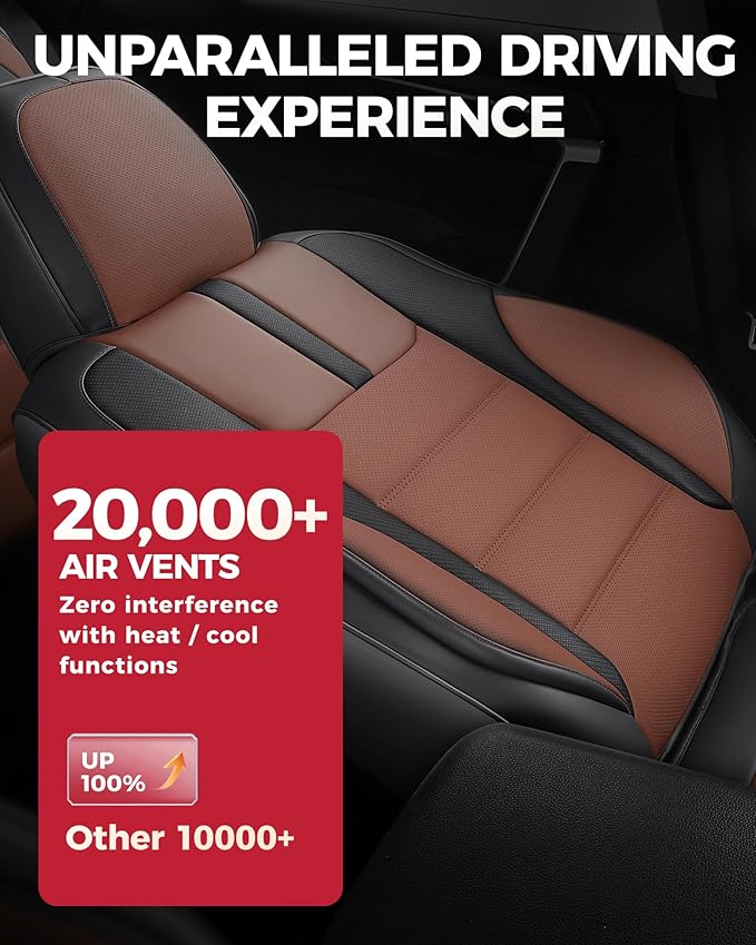 FREESOO Black Brown Car Seat Covers Full Set - Faux Nappa Leather Seat Covers for Cars, with Front Seatbelt Pads, Ultra Water