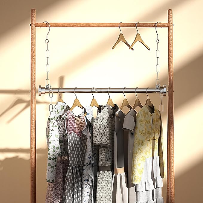 Hanging Closet Rod, Adjustable Width and Height Closet Hanging Organizer (23 or 35 Inch Length), Space-Saving Clothes Hanging