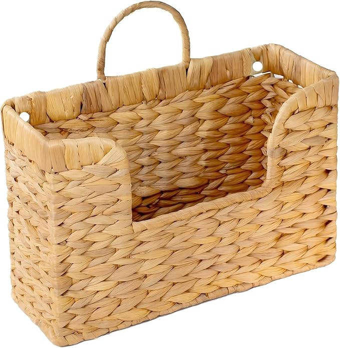 Magazine Holder Wall Basket Water Hyacinth Woven Mail Organizer, Wicker Wall Hanging Baskets for Magazines, Letters & Storage