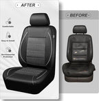 CAR PASS Piping PU Leather Car Seat Cover Full Set, Inside Zipper Design and Reserved Opening Holes, Airbag Compatible,Universal FIT for Car, SUVs,Van,Trucks（Full Set, Black & Silver