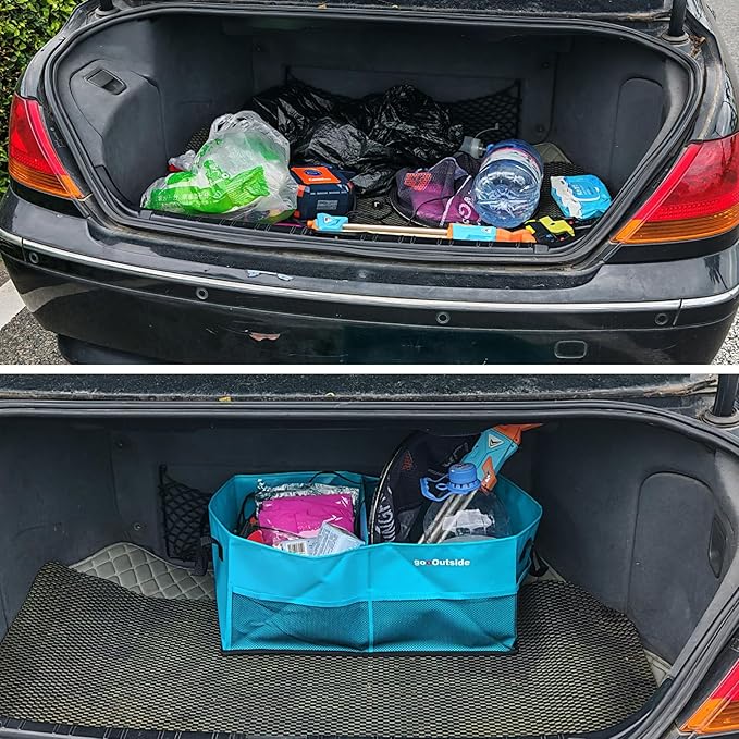 Collapsible Waterproof Car Trunk Organizer, Soft PVC Storage Bin with Rugged PVC-Coated Fabric for SUV & Truck (Aqua Blue, PLU