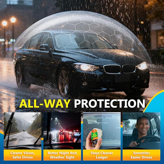 Car Water Repellent & Anti-Fog for Windshield – Advanced Hydrophobic Coating, Clear Vision, Long-Lasting Protection, Easy App