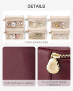 Vlando Jewelry Travel Case,Travel Jewelry Organizer with Clear Velvet Jewelry Bags 6Pcs Zipper Pouch for Women-Red