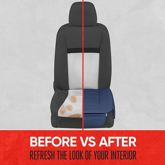 Motor Trend Seat Covers for Cars Trucks SUV, Faux Leather 2-Pack Blue Padded Car Seat Covers with Storage Pockets, Premium In