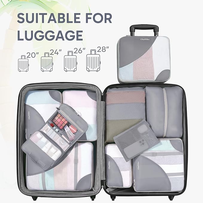 10 Set Packing Cubes for Travel, Gifts for Women Mom,Anti-Tearing Suitcase Organizer for Luggage with Shoe & Hanging Toiletry