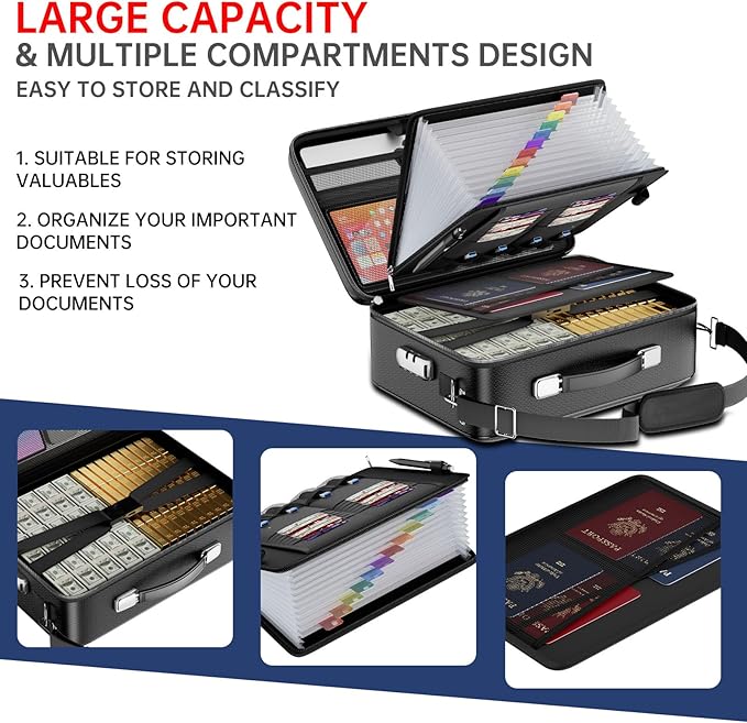 Tamfile Fireproof Document Box, Hard Case 5200°F Fireproof Water Safe File Box with Lock, 8-Layer Fireproof Safe File Organiz