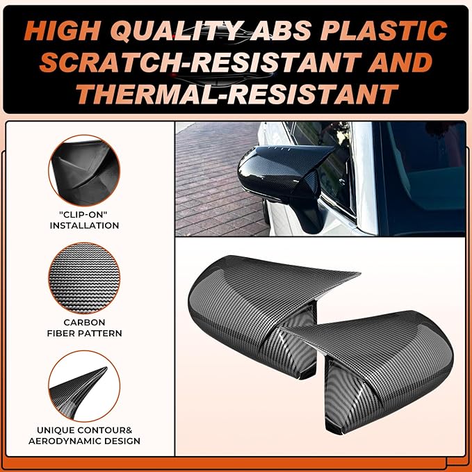 ACLONG Carbon Fiber Mirror Cover Caps Fit for Toyota Camry 2018 2019 2020 2021 2022 2023 2024 2025- Rearview Side Mirror Covers-Ox Horn Design, Left Driver Side & Right Passenger Side,1 Pair