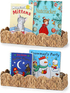 2 Pack Nursery Book Shelves, Scalloped Water Hyacinth Book Shelf for Kids Rooms, Handwoven Floating Book Shelves for Wall, 15