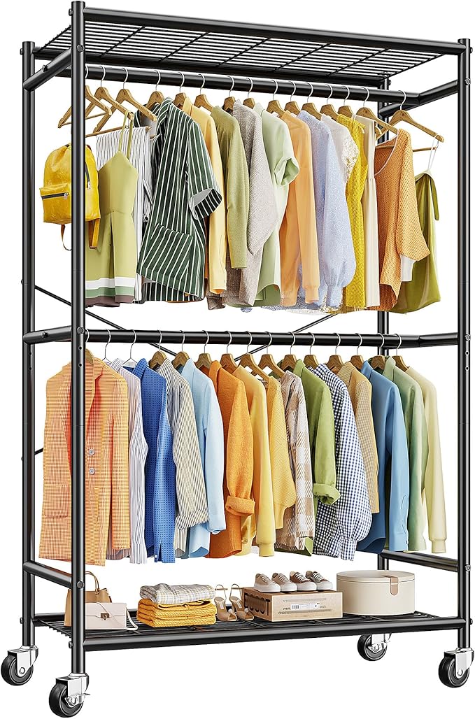 Raybee 80.32" H Clothes Rack,Rolling Clothing Racks for Hanging Clothes Heavy Duty Portable Garment Rack with Wheels 35.4" Wx
