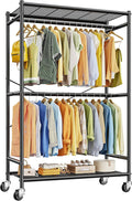 Raybee 80.32" H Clothes Rack,Rolling Clothing Racks for Hanging Clothes Heavy Duty Portable Garment Rack with Wheels 35.4" Wx
