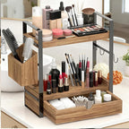 2-Tired Bathroom Counter Organizers and Storage, Bathroom Countertop Organizer with Drawer, Solid Wood Skincare Perfume Organ