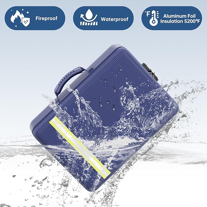 Fireproof Document Bag, Insulated Large Document Box with Lock, Important Document Organizer with Waterproof Zipper, Portable