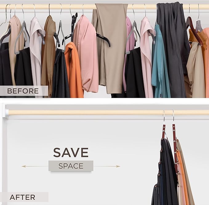 MORALVE Pants Hangers Space Saving - 2 Pack European Beechwood Scarf and Jean Hangers - Closet Organizer and Space Saver Pant