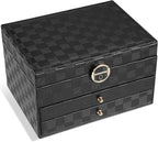 GUOER Jewelry Box for Women Girl Wife - Large PU Leather Jewelry Organizer Storage Case with 3 Layers Display for Earrings Br