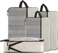 U+U 4 Set Compression Packing Cubes - Ultralight Cream Travel Organizers, Space-Saving Suitcase Organizer, Expandable Packing