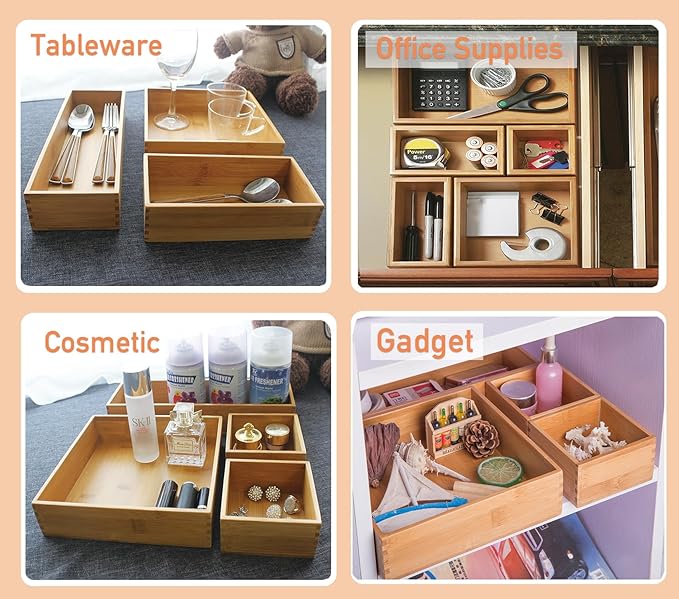 Bamboo Drawer Oragnizer Box, Kitchen Seasoning Organizer Tray, Tableware Knife Fork Organizer Box, Home Drawer Sorting Box, B