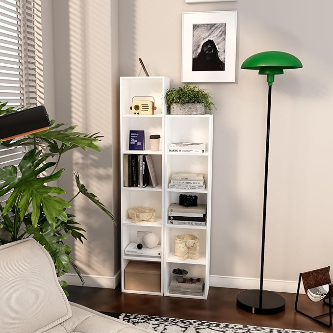 5 Cube Storage Organizer,Wooden 5-Tier Open Shelf Bookshelf,Versatile Storage Cubes for Living Room，Bedroom,Home Office, (Whi