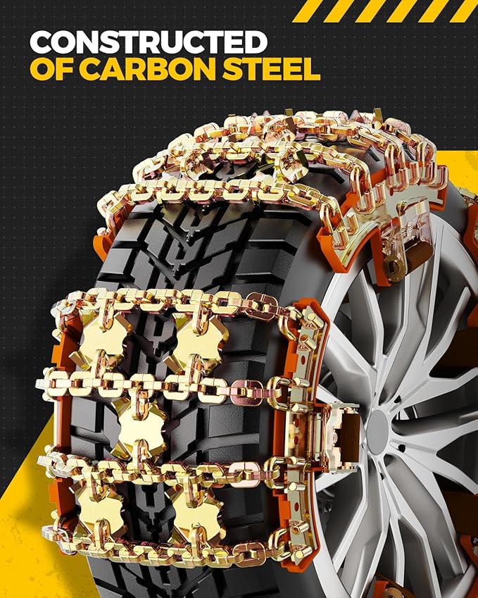 KYX Upgrade Alloy Steel Tire Chains for Car/SUV/Pickup Truks, Adjustable Universal Emergency Snow Chains for Off-road SUV Car