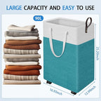 HomeHacks 90L Large Rolling Laundry Basket, Laundry Hamper with 4 Smooth Wheels, Collapsible Waterproof Clothes Basket, Frees