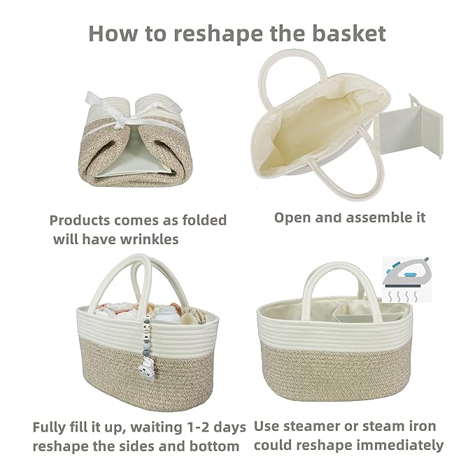 Large Baby Diaper Caddy Organizer for Girl Boy Rope Nursery Storage Bin Basket Portable Holder Tote Bag for Changing Table Ca