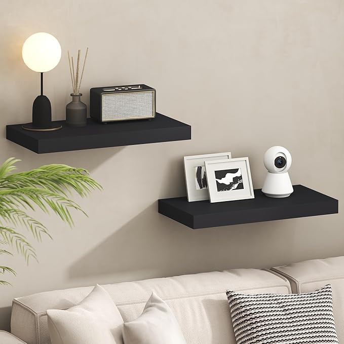 Furinno Tanna Floating Shelves for Wall Set of 2, 12 x 24 Wall Shelf, Wall Mounted Floating Shelf with Invisible Bracket, 2-i