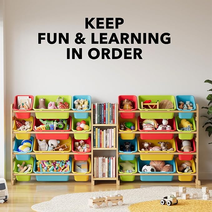SpaceAid Large Toy Storage Organizer with 24 Bins and 3 Shelves, Toy Organizers Storage Bookshelf, Kids Bin Shelf Box Bookcas
