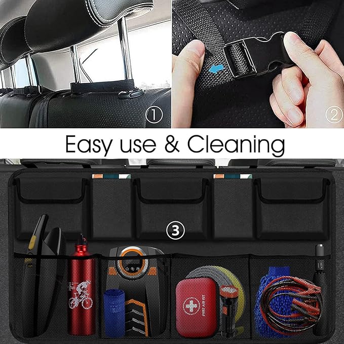 Car Trunk Organizer, Backseat Hanging Organizer with 9 Large Storage Bag Super Capacity -Trunk Organizer for SUV,Truck,Van