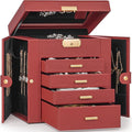 TORIBIO Jewelry Box for Women, Leather Jewelry Organizer with Mirror & Lock, 5-Tier Jewelry Storage Organizer with 4 Drawers 
