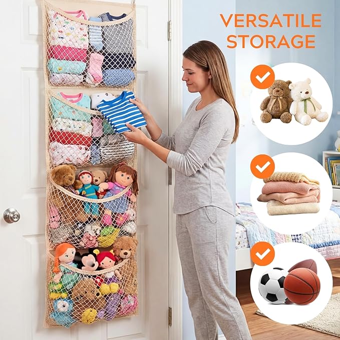Over The Door Stuffed Animal Storage, Cotton Toy Organizer for Storage Plush Toys,Baby Supplies, Stuffed Animal Holder with 4