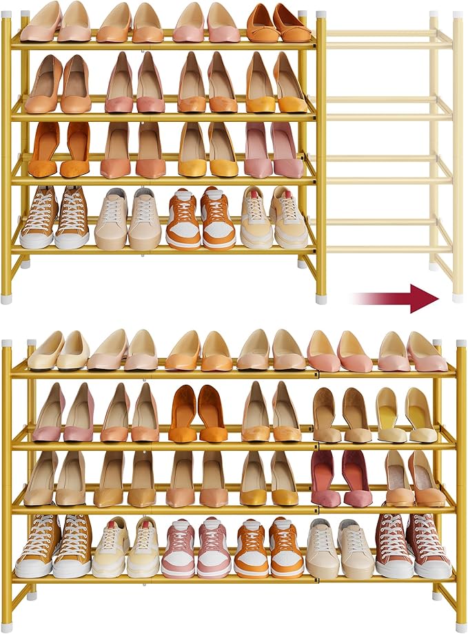 Tajsoon Expandable Shoe Rack for Closet 4 Tier, 29“-41“Adjustable & Stackable Shoe Shelf Storage, Metal Shoe Rack Organizer f