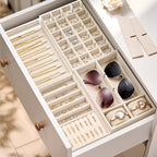 Velvet Jewelry Drawer Organizer Trays – 4-Layer Stackable Jewelry Storage Inserts Set, Beige Jewelry Tray Set for Earrings, R