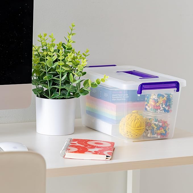 IRIS USA 5 Qt. Plastic Craft Storage Container Bins with Lids, 6 Pack, Small Art & Office Supply Organizer Tote, Sensory Bins