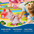Booooom Jackson Enchanting Kids Pink Castle Rug with Cartoon Park-Flower,Shoes,Clothes,House Design-Perfect for Imaginative P